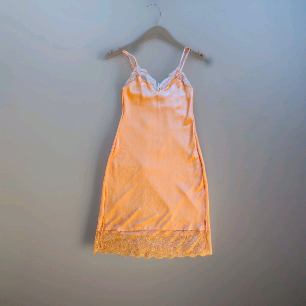 Victoria's Secret Peach Lace Trim Slip, Adjustable Straps, Size S